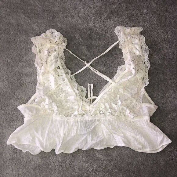 FOREVER 21  Ivory Lace Overlay Adjustable Straps Bralette Top Sz S - Picture 3 of 10